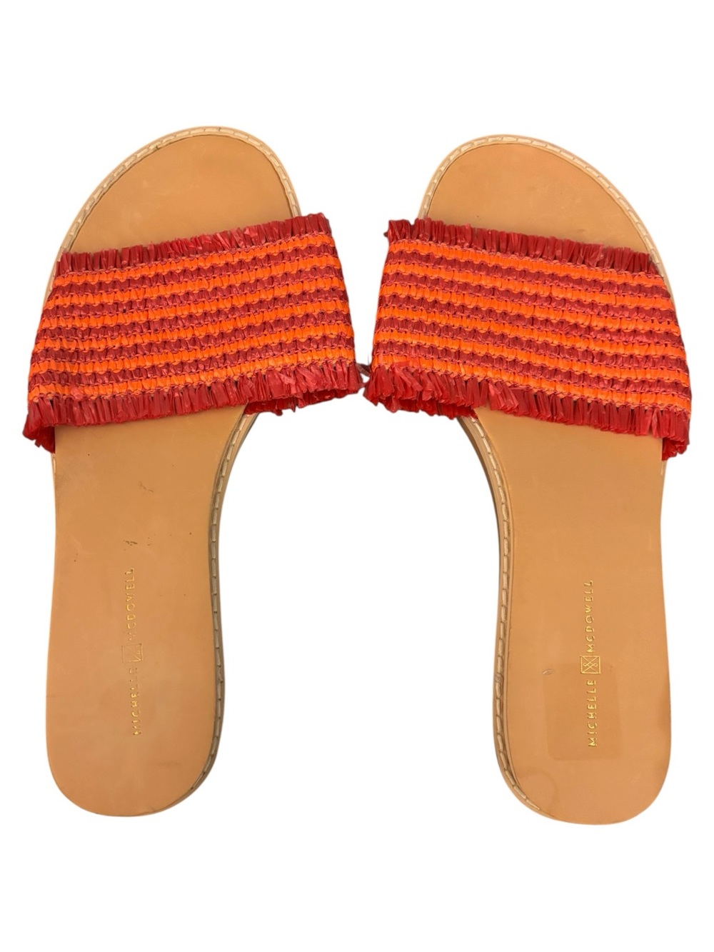 Michelle‎ McDowell Raffia Fringe Slide Sandals Orange Pink Size 10